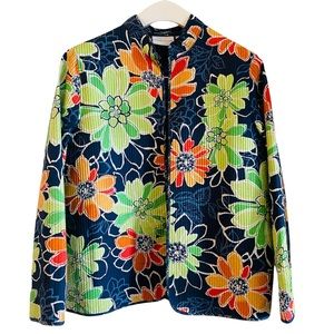 Beautiful Multicolor Flower Print Lightweight Jacket Size 12